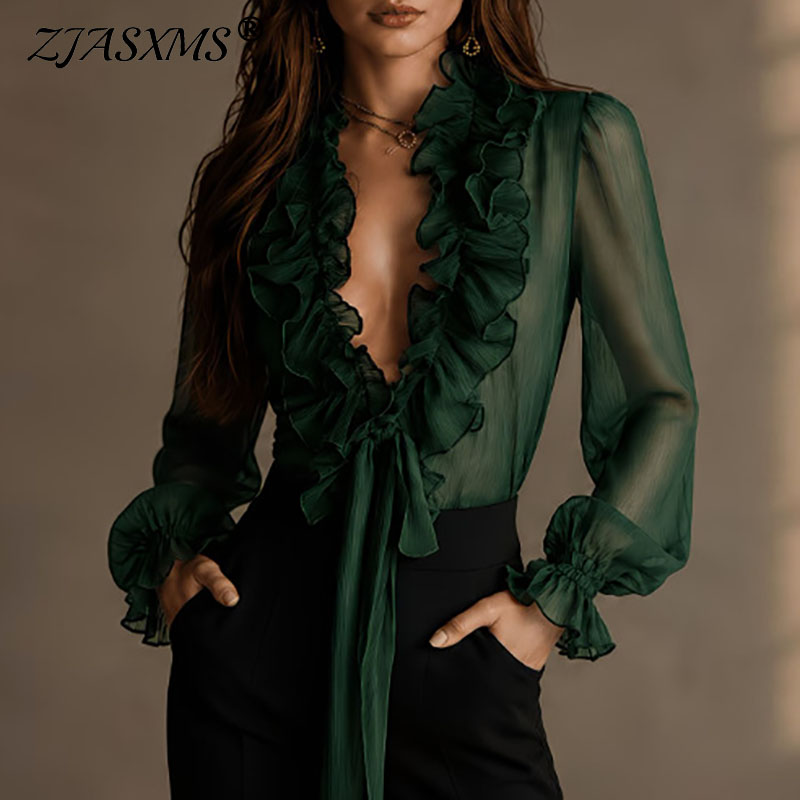 Elegant Women Solid Sheer Shir - Women'S Formal Wear Blouse ulasan dan harga