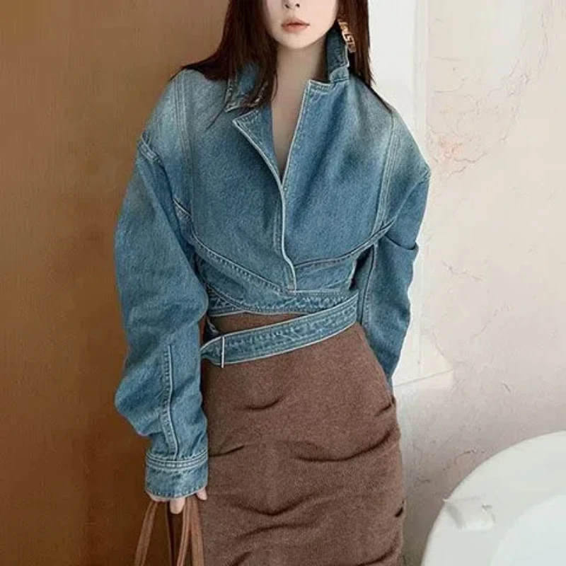 Blue Washed Retro Denim Jacket - Unique Women'S Formal Wear ulasan dan harga