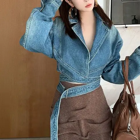 Blue Washed Retro Denim Jacket - Unique Women'S Formal Wear ulasan dan harga