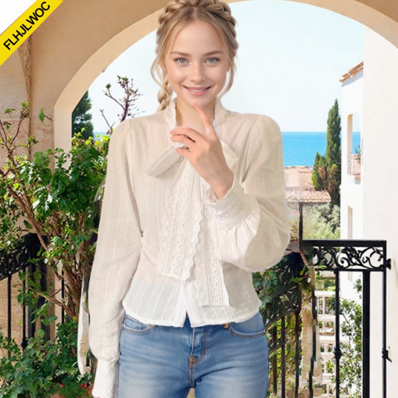 Retro Vintage Lace Bow Tie Top - Formal Wear Japan Women ulasan dan harga