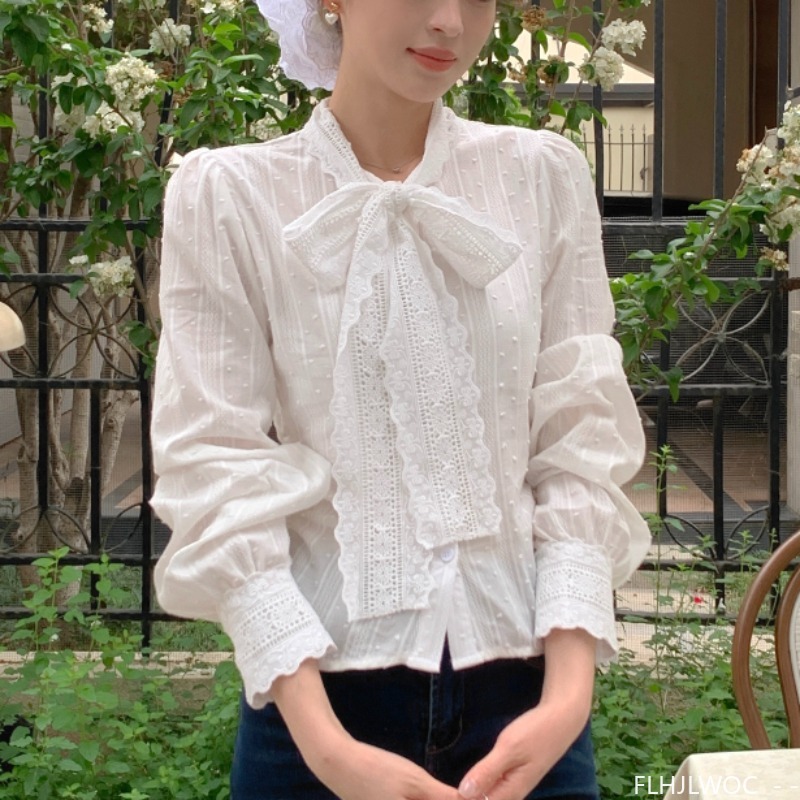 Retro Vintage Lace Bow Tie Top - Formal Wear Japan Women ulasan dan harga