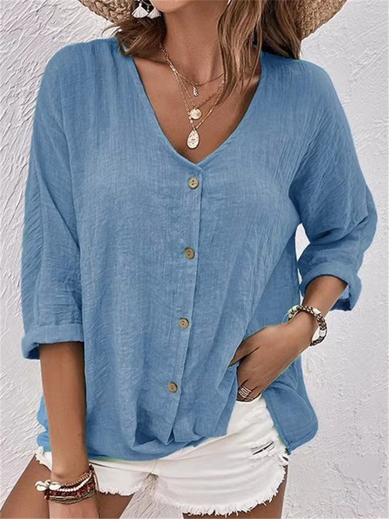 Elegant Buttons Solid Blouse S - Women'S Formal Wear Blouse ulasan dan harga