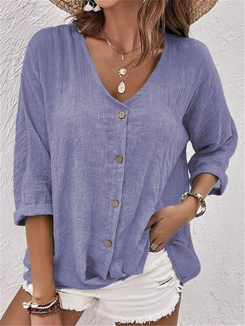 Elegant Buttons Solid Blouse S - Women'S Formal Wear Blouse ulasan dan harga