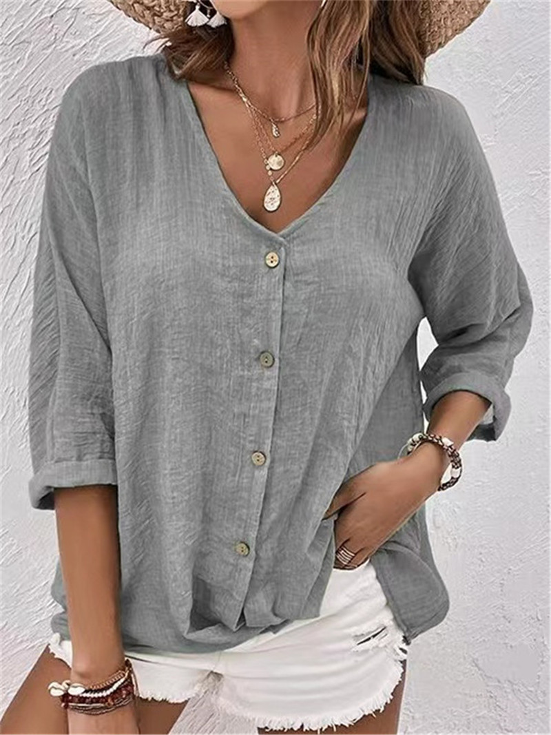Elegant Buttons Solid Blouse S - Women'S Formal Wear Blouse ulasan dan harga