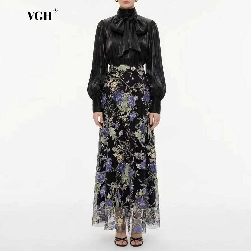 VGH Elegant Chic Black Floral  - Women'S Formal Wear Blouse ulasan dan harga