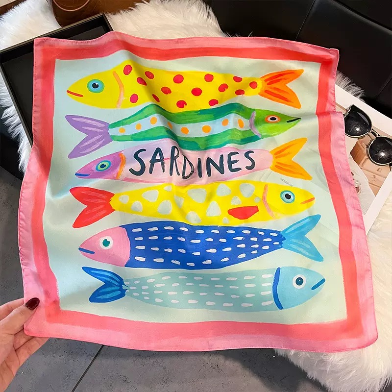 Fashion Fish Pattern Square Si - Scarf Silk Neck ulasan dan harga