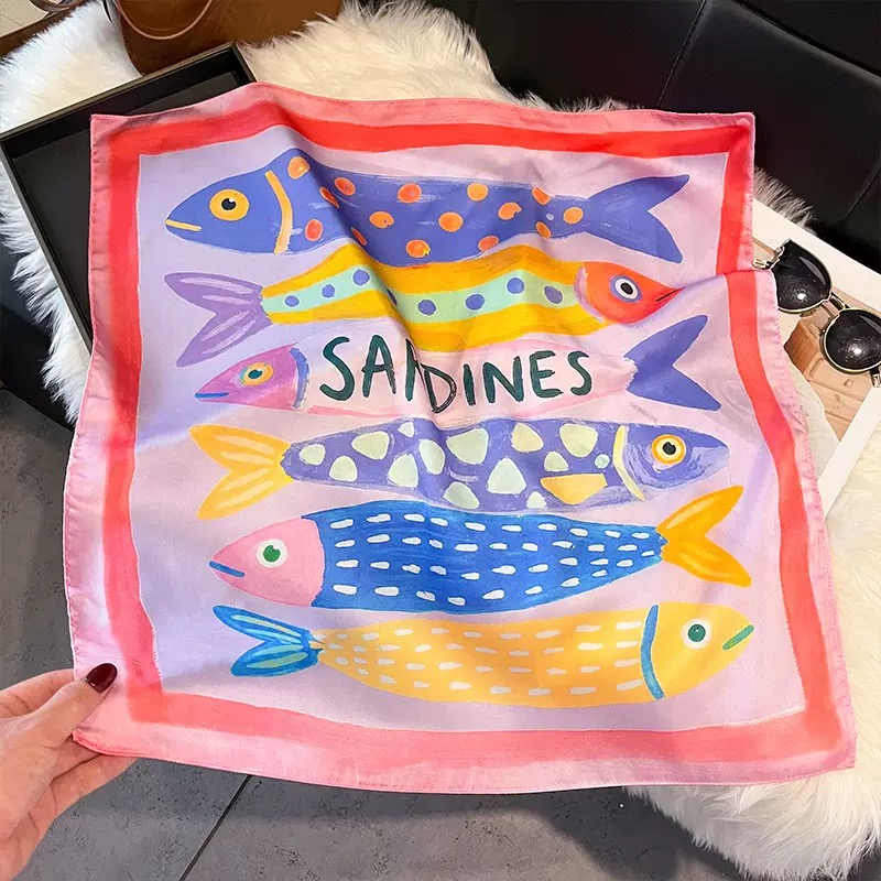 Fashion Fish Pattern Square Si - Scarf Silk Neck ulasan dan harga