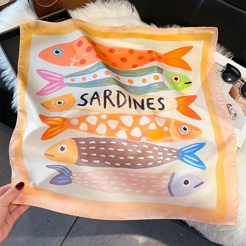 Fashion Fish Pattern Square Si - Scarf Silk Neck ulasan dan harga